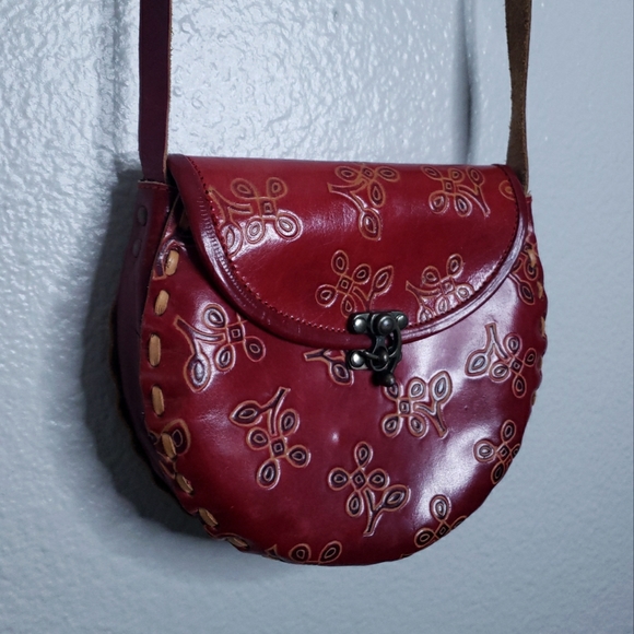 Vintage Handbags - Boho Embossed Leather Shoulder Bag